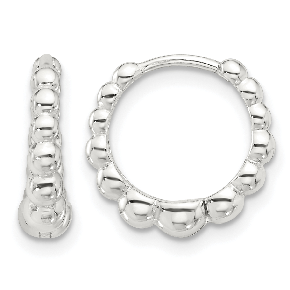 Sterling Silver E-coated Beaded Hinged Hoop Earrings (QE16839)
