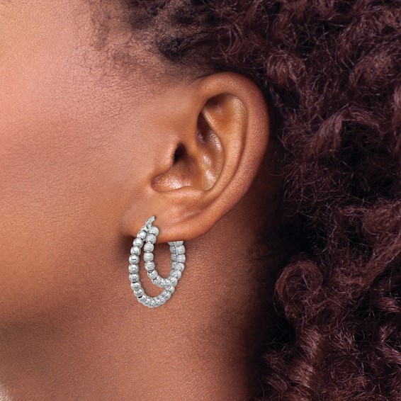 Sterling Silver Polished Graduated Bead Hoop Earrings