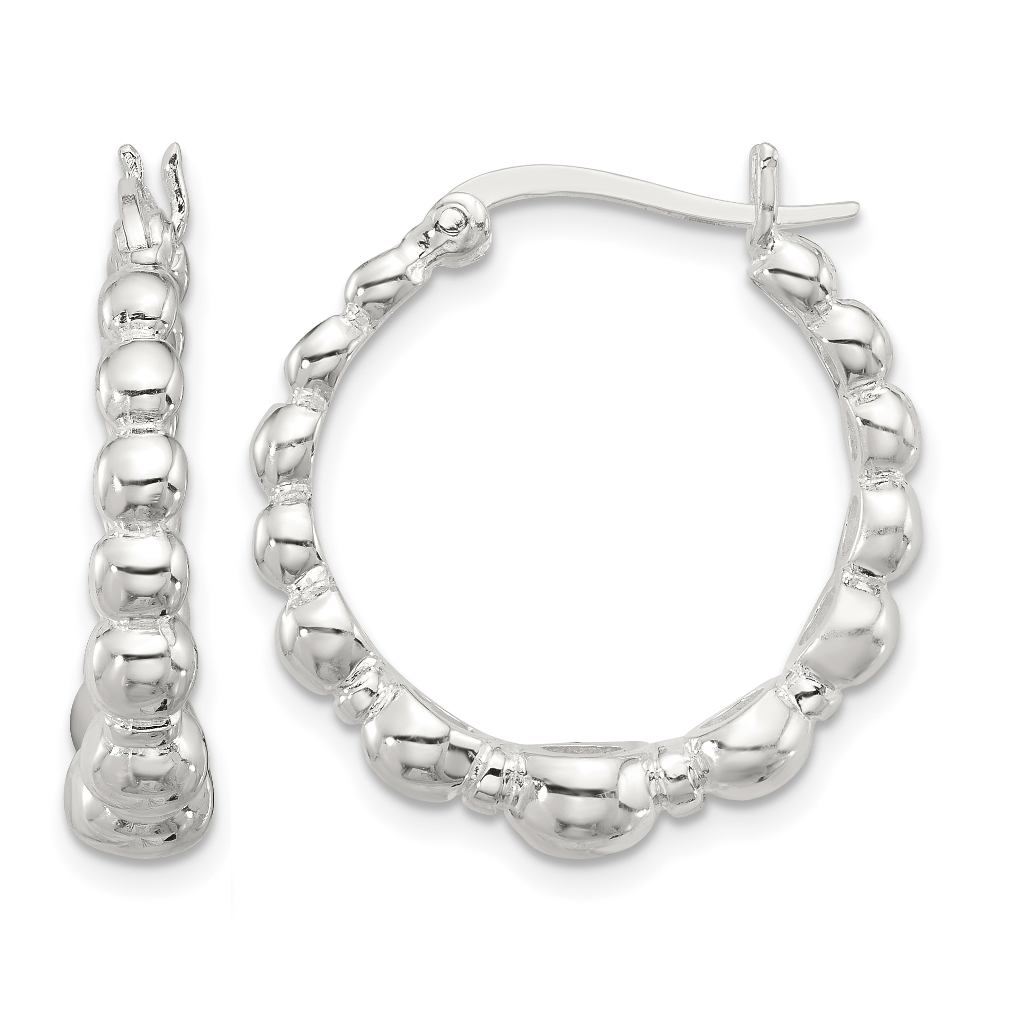 Sterling Silver Polished Graduated Bead Hoop Earrings (QE16840)