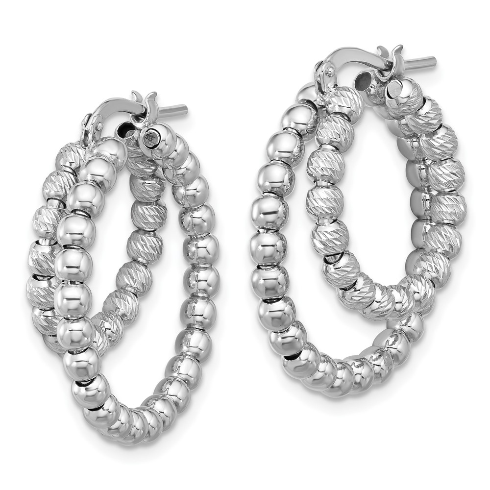 Sterling Silver Rhod-plated D/C Beaded Double Hoop Earrings (QE16841)