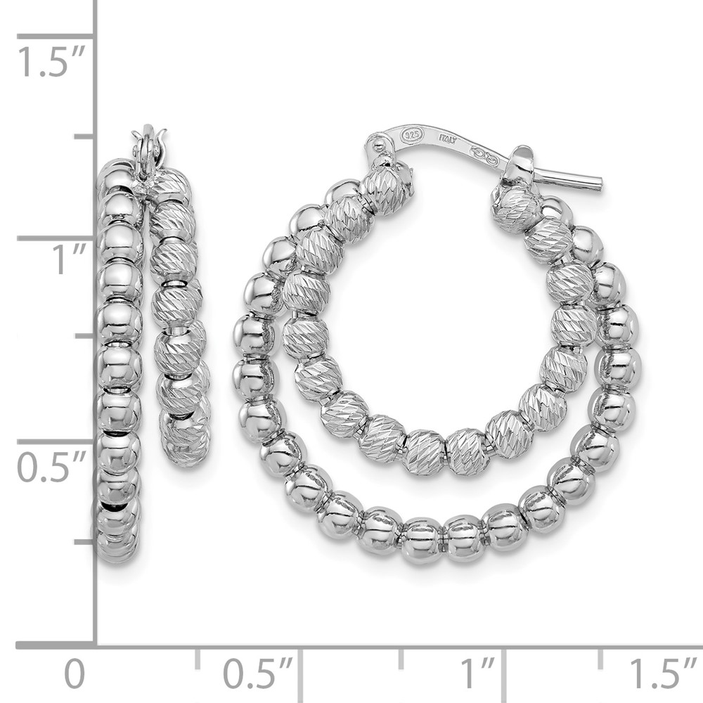 Sterling Silver Rhod-plated D/C Beaded Double Hoop Earrings (QE16841)