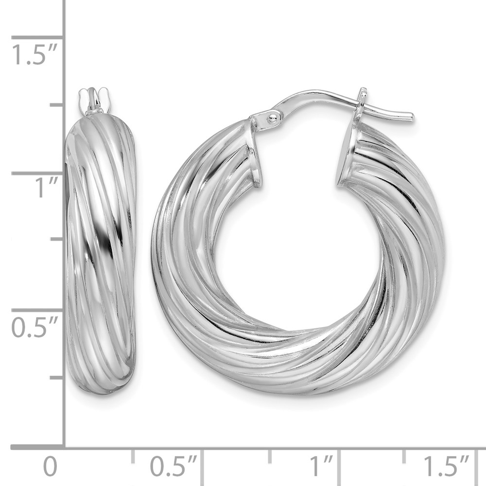Sterling Silver Rhod-plated Polished 6mm Twisted Hollow Hoop Earrings (QE16842)