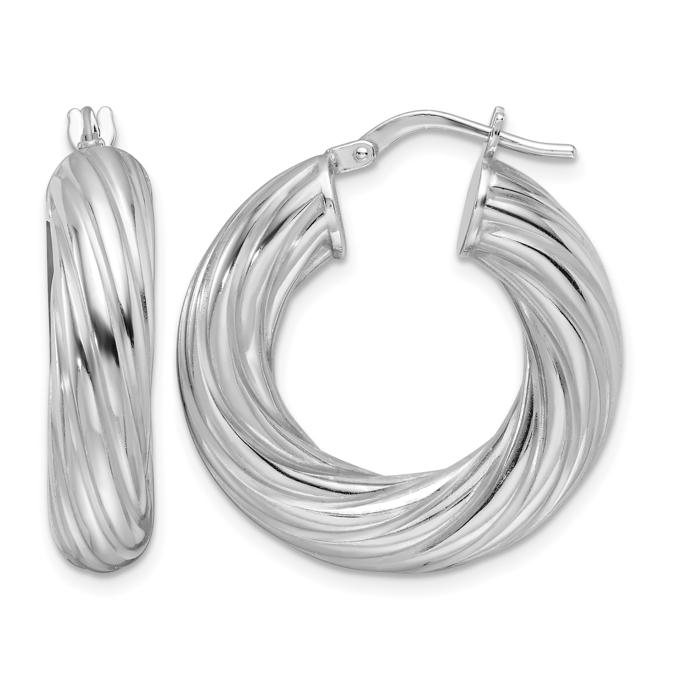 Sterling Silver Rhod-plated Polished 6mm Twisted Hollow Hoop Earrings (QE16842)