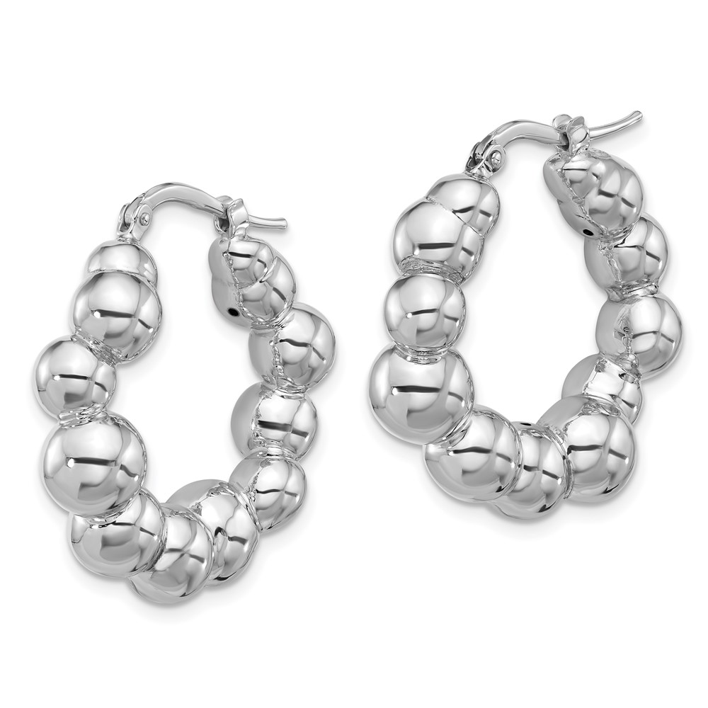 Sterling Silver Rhodium-plated Polished Bead Hoop Earrings (QE16843)