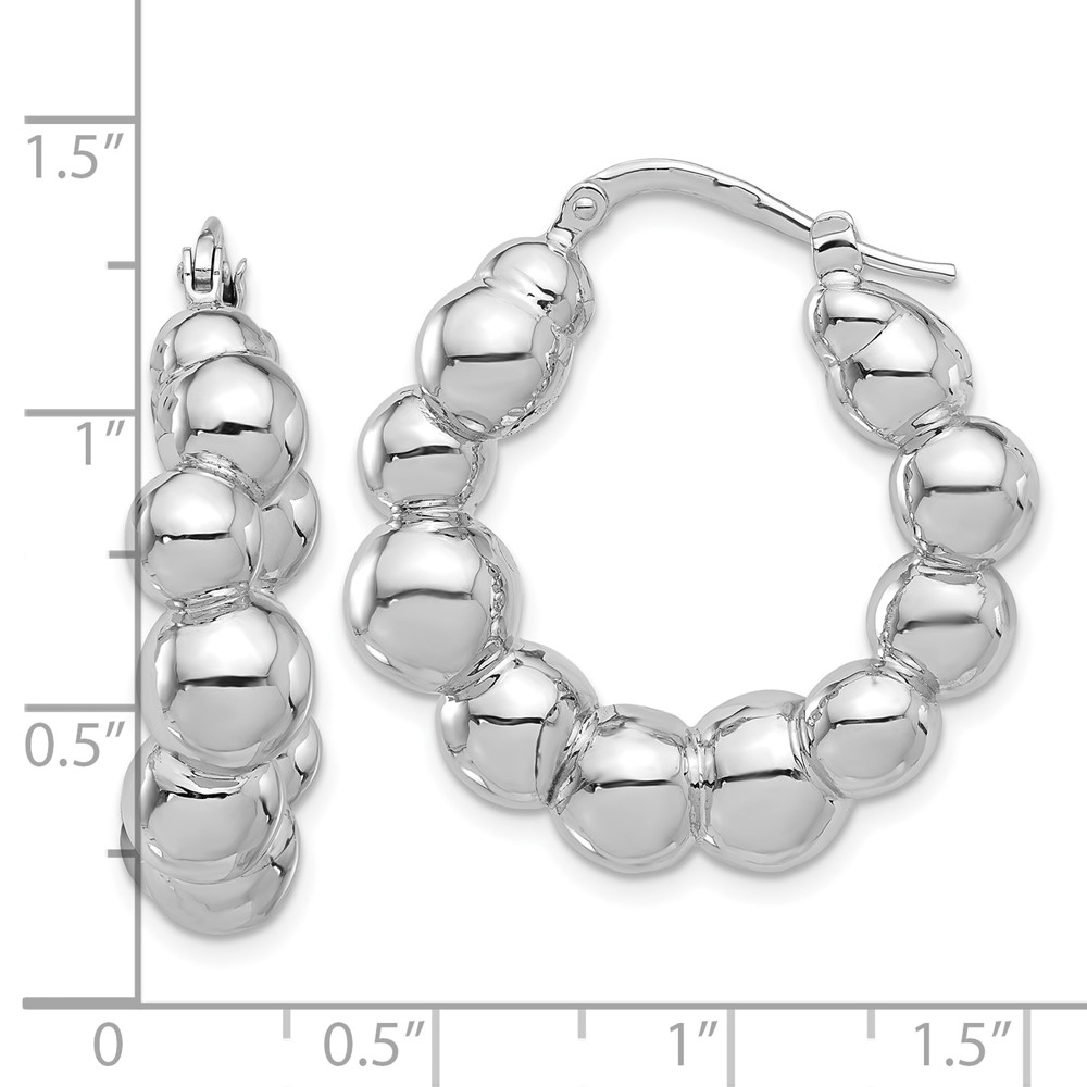 Sterling Silver Rhodium-plated Polished Bead Hoop Earrings (QE16843)