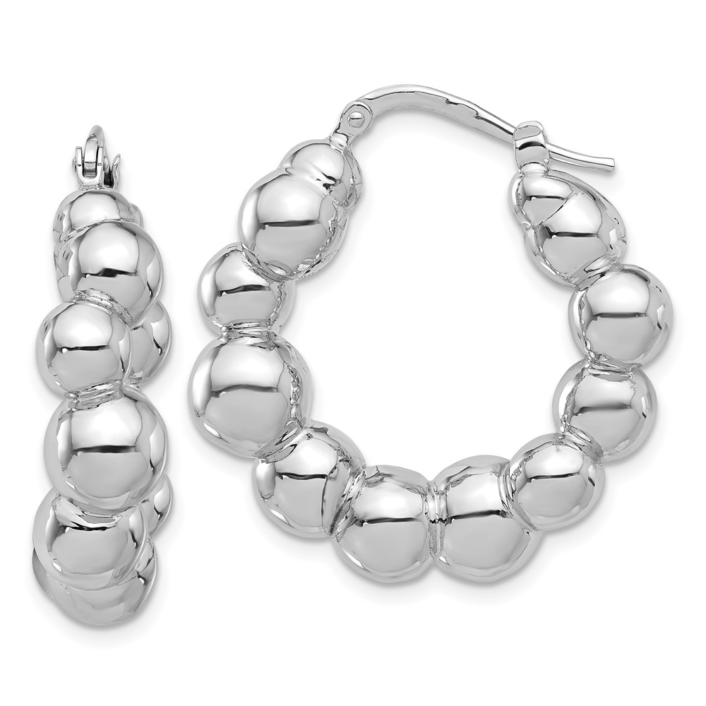 Sterling Silver Rhodium-plated Polished Bead Hoop Earrings (QE16843)