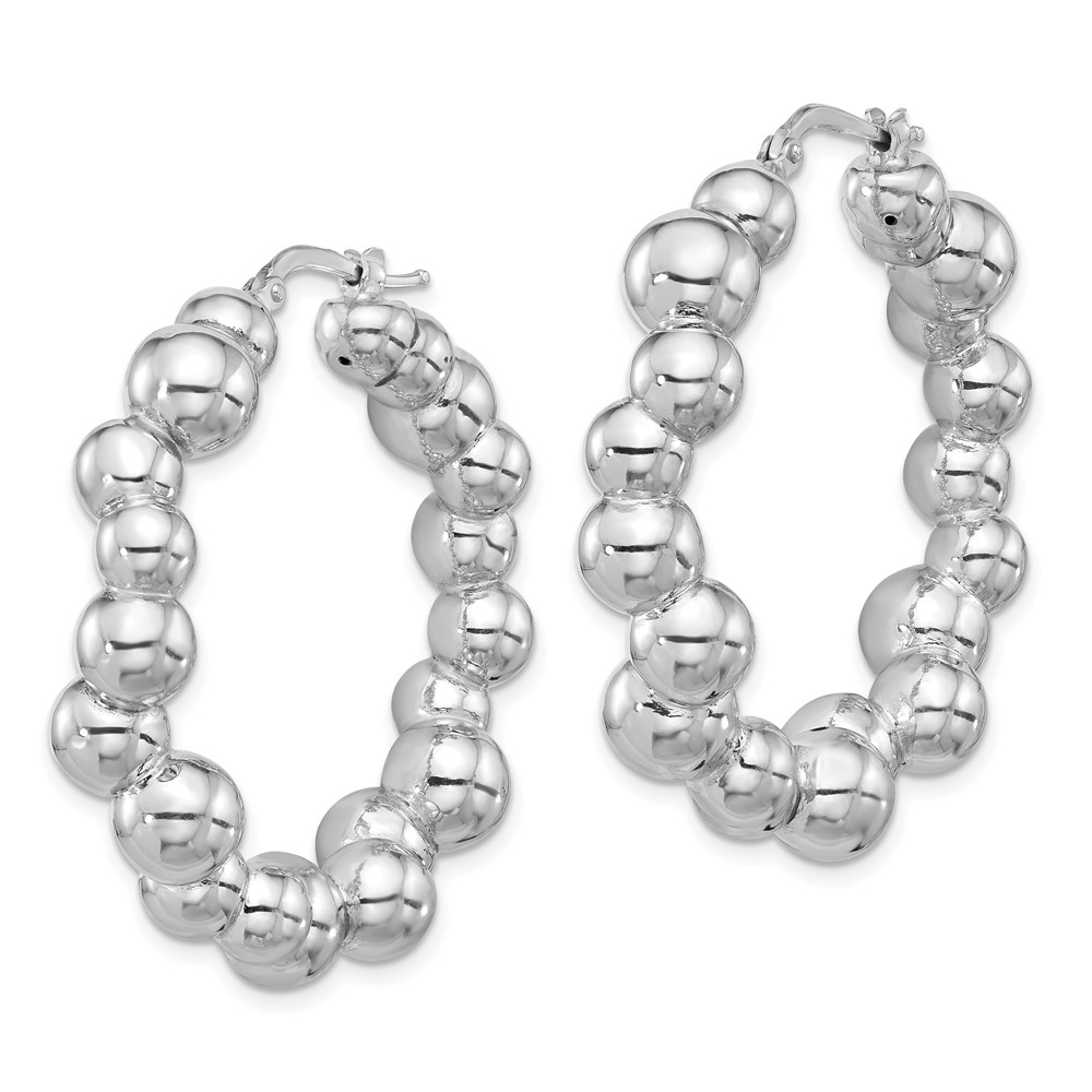 Sterling Silver Rhodium-plated Polished Bead Hoop Earrings (QE16844)