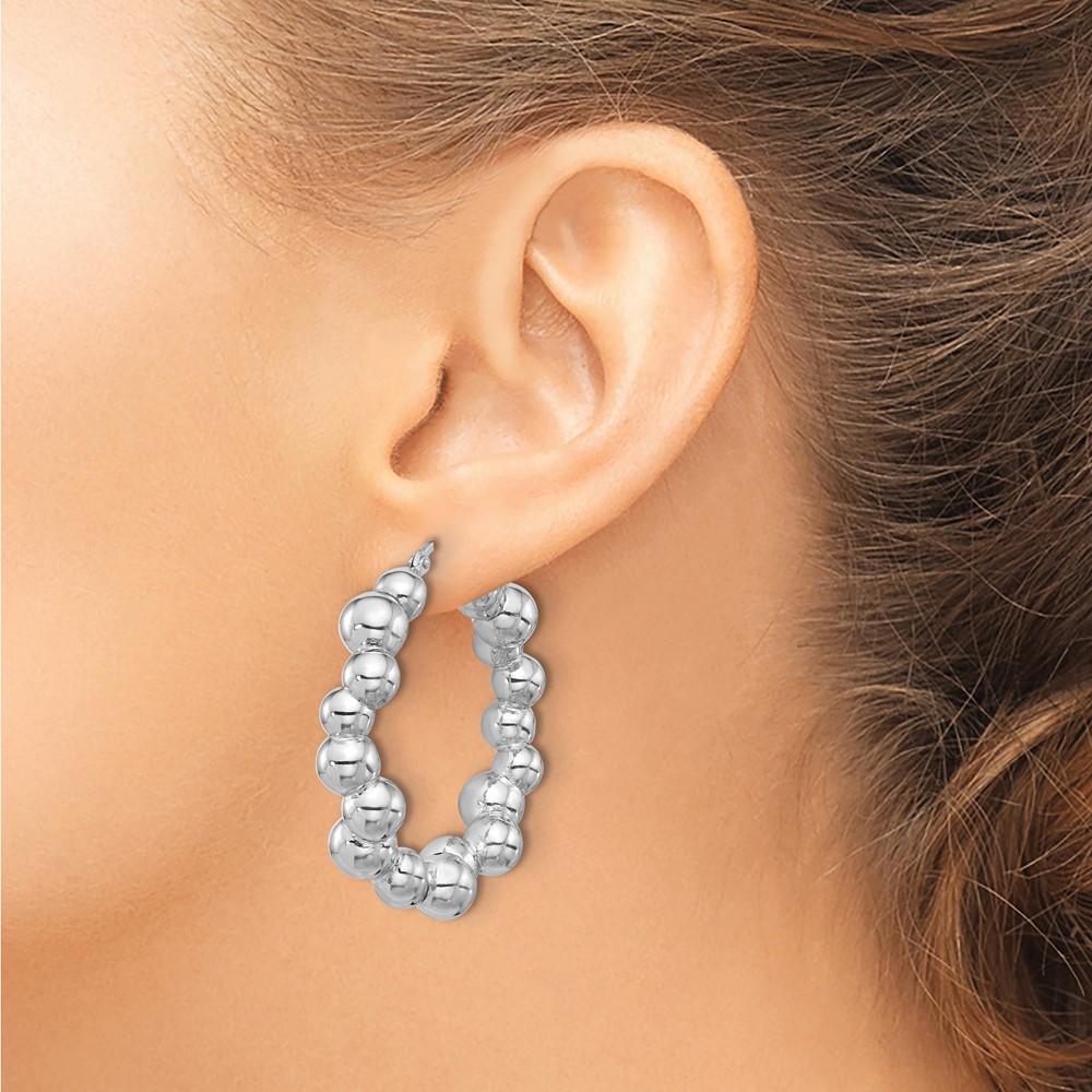 Sterling Silver Rhodium-plated Polished Bead Hoop Earrings (QE16844)