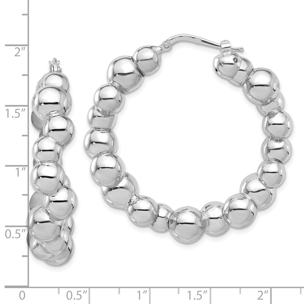 Sterling Silver Rhodium-plated Polished Bead Hoop Earrings (QE16844)