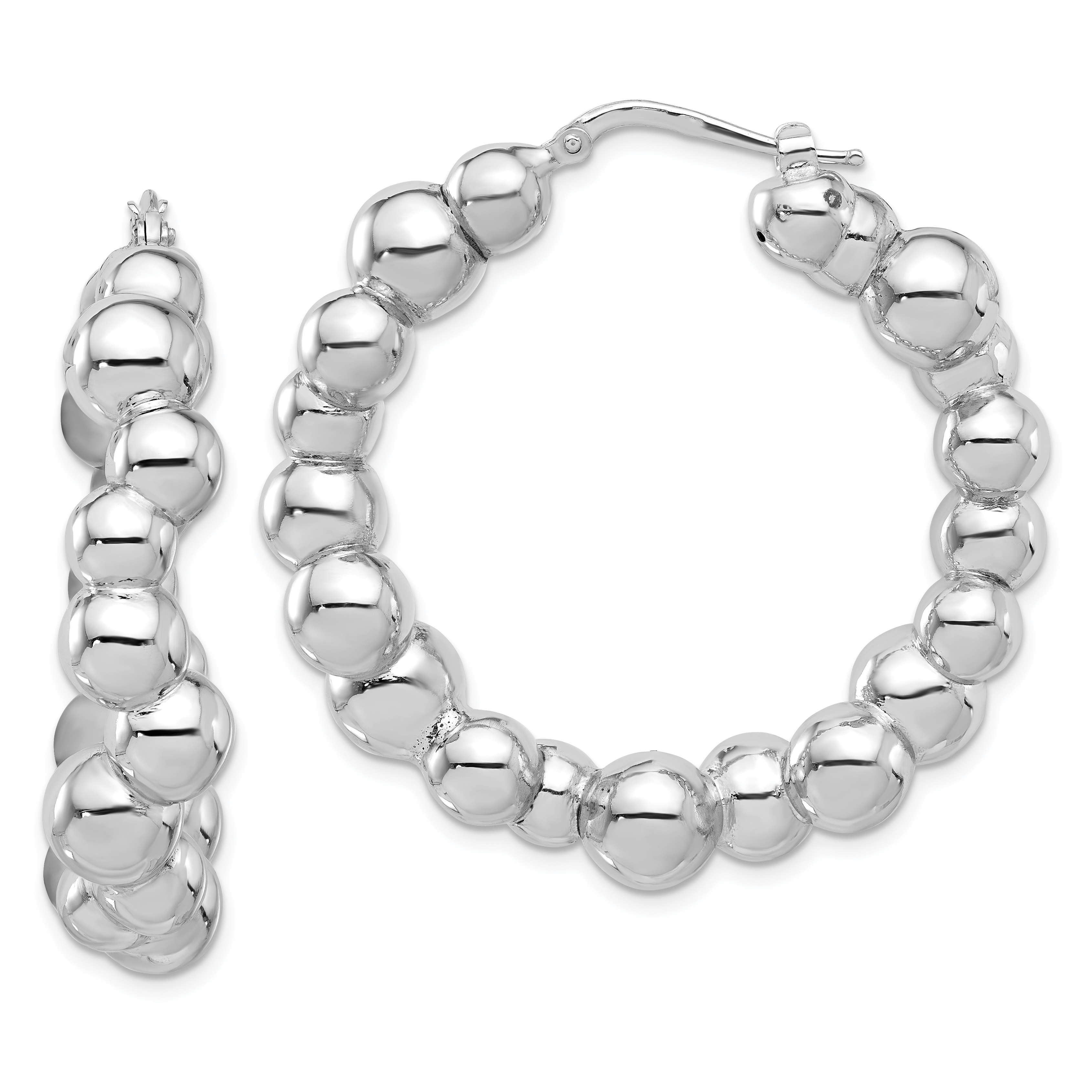 Sterling Silver Rhodium-plated Polished Bead Hoop Earrings (QE16844)