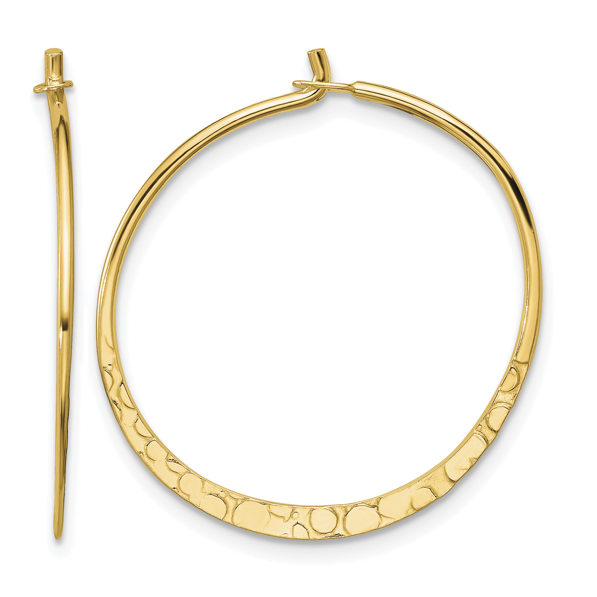 Sterling Silver Gold-tone Polished and Hammered Hoop Earrings (QE16847GP)