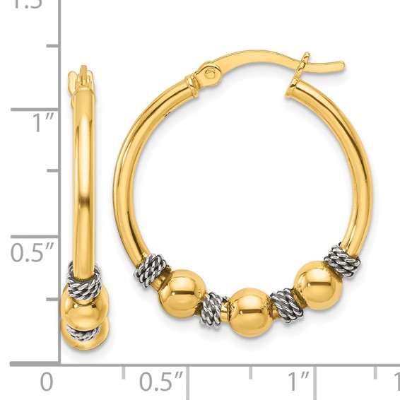 Sterling Silver Gold-tone Polished Antiqued Beaded Hoop Earrings