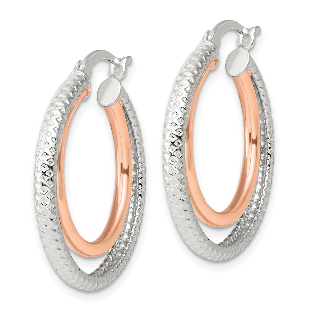 Sterling Silver and Rose-tone Double Circle Hoop Earrings (QE16851)