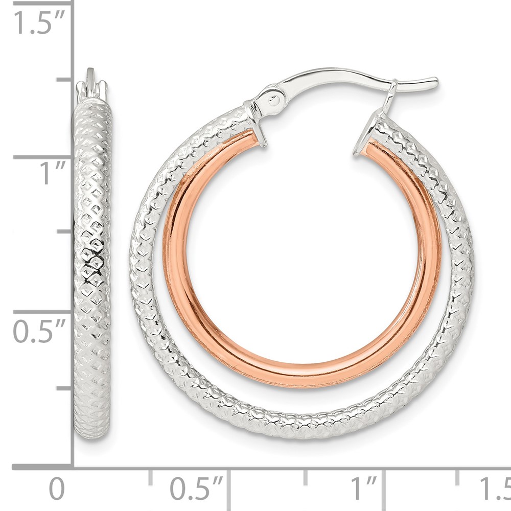 Sterling Silver and Rose-tone Double Circle Hoop Earrings (QE16851)