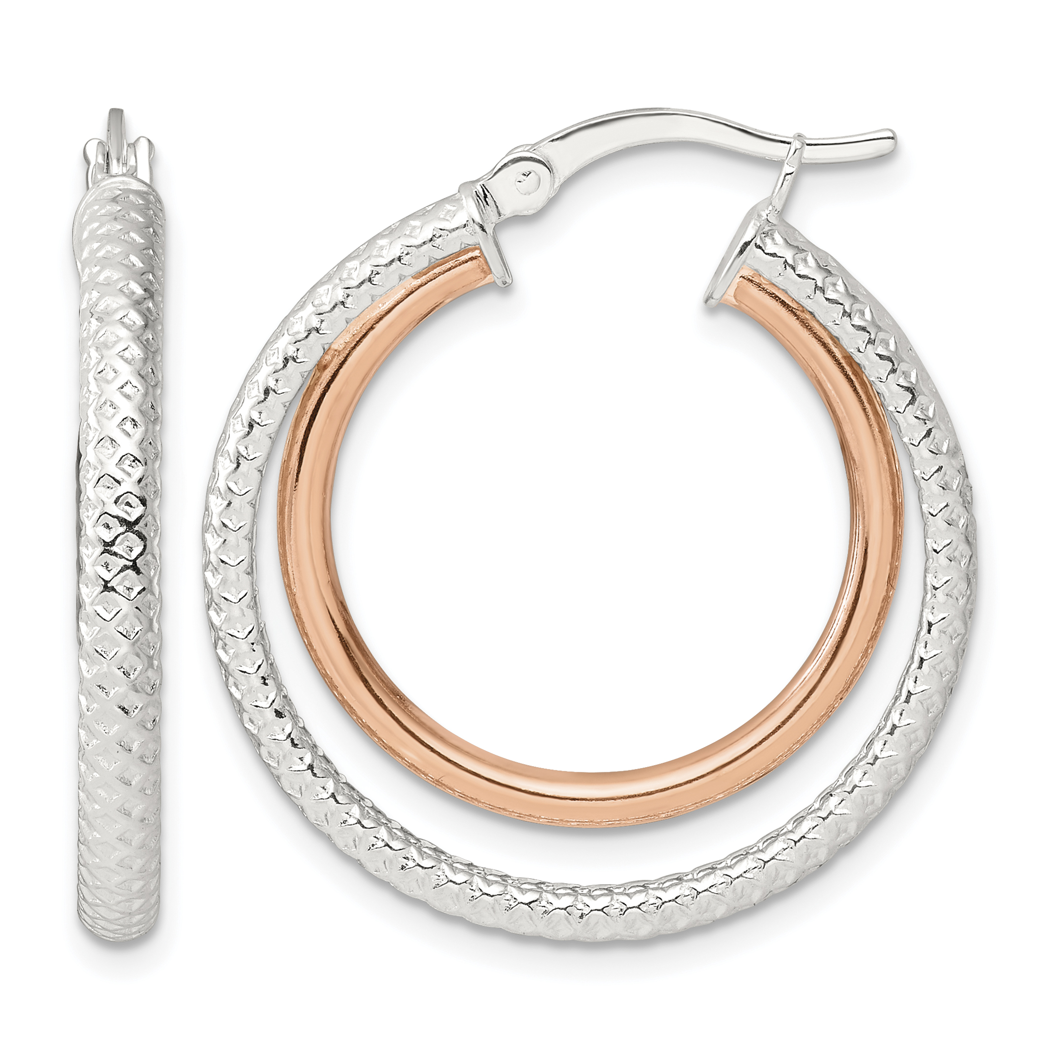 Sterling Silver and Rose-tone Double Circle Hoop Earrings (QE16851)
