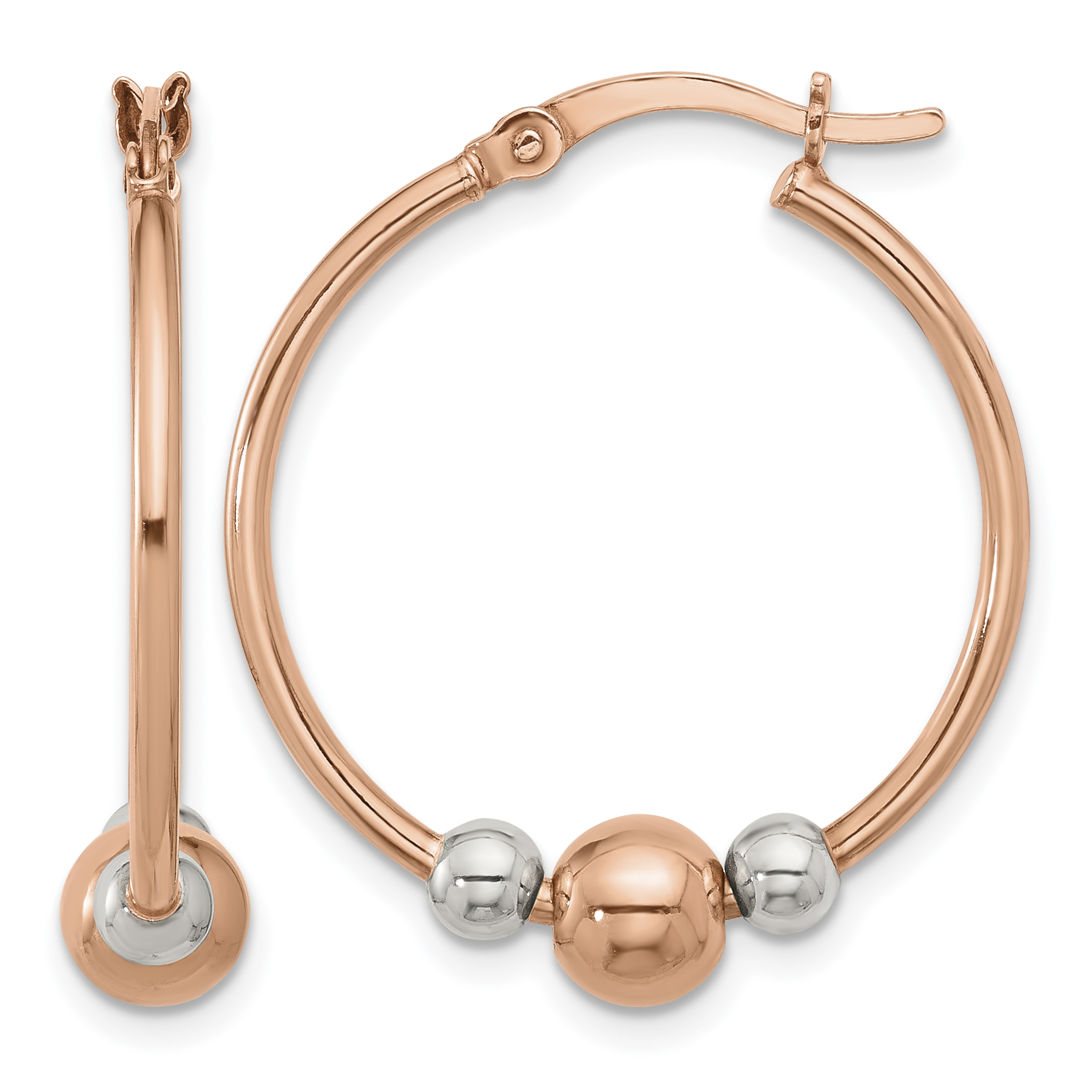 Sterling Silver and Rose-tone Polished Beaded Hoop Earrings (QE16853)