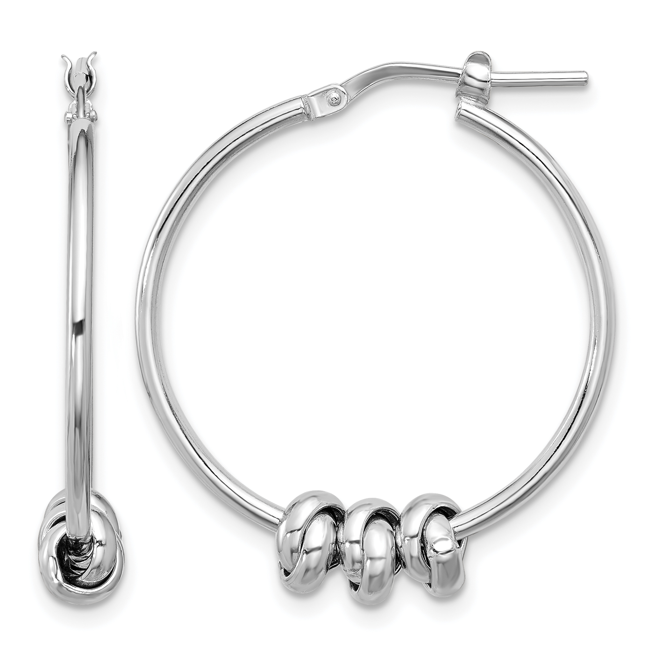Sterling Silver Rhodium-plated Polished Love Knot Hoop Earrings (QE16856)