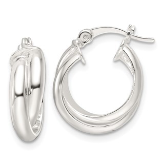 Sterling Silver Polished Twisted Double Hoop Earrings