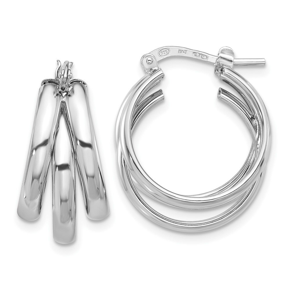 Sterling Silver Rhodium-plated Polished Triple Hoop Earrings (QE16859)