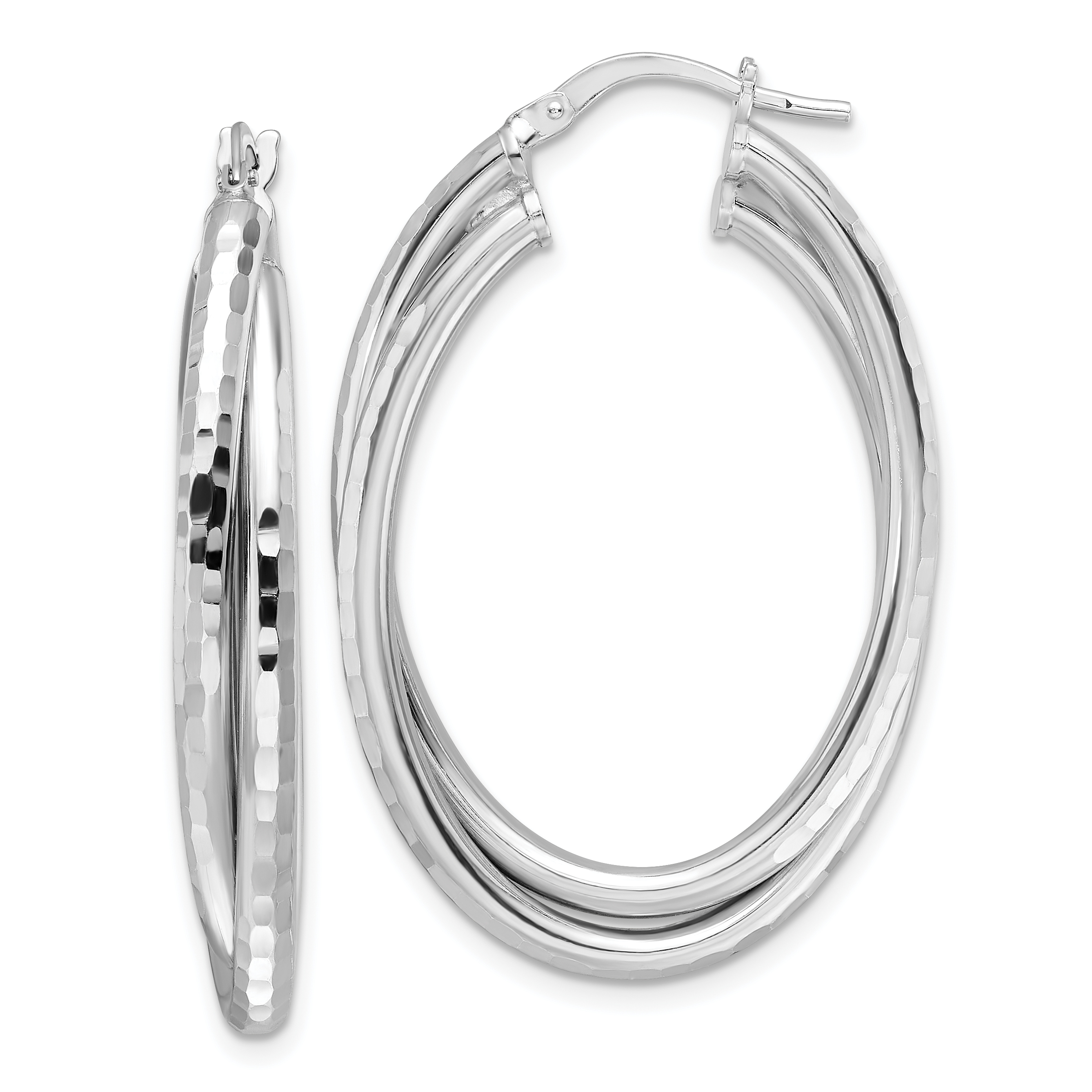 Sterling Silver Rhodium-plated Polished Diamond-cut Hoop Earrings (QE16860)