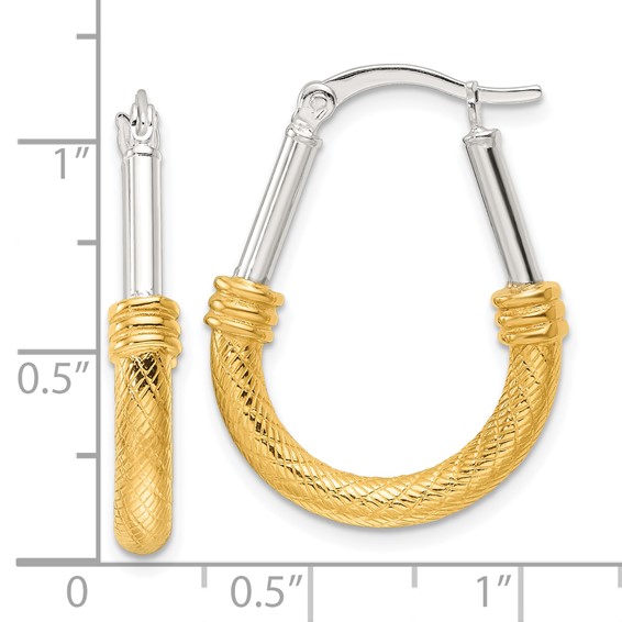 Sterling Silver and Gold-tone Polish and Textured Fancy Hoop Earrings