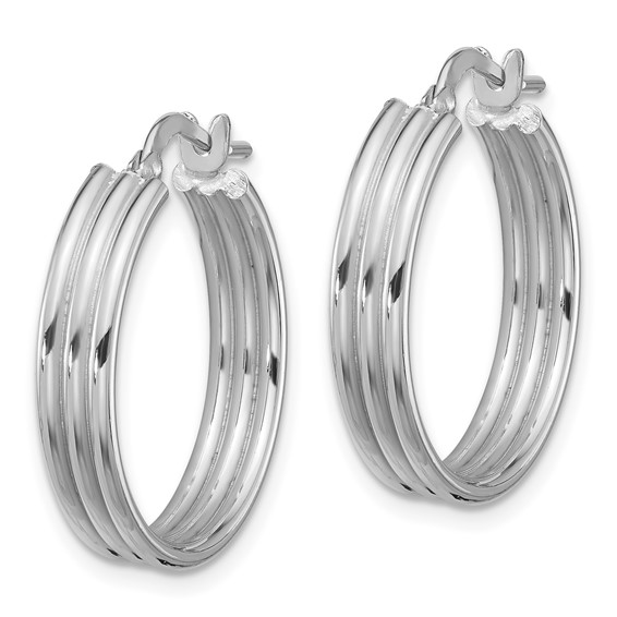 Sterling Silver Rhod-plated Polished Grooved Lg Round Hoop Earrings