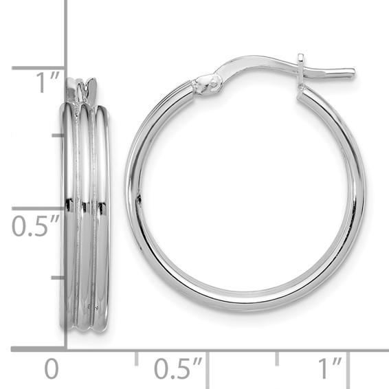 Sterling Silver Rhod-plated Polished Grooved Lg Round Hoop Earrings