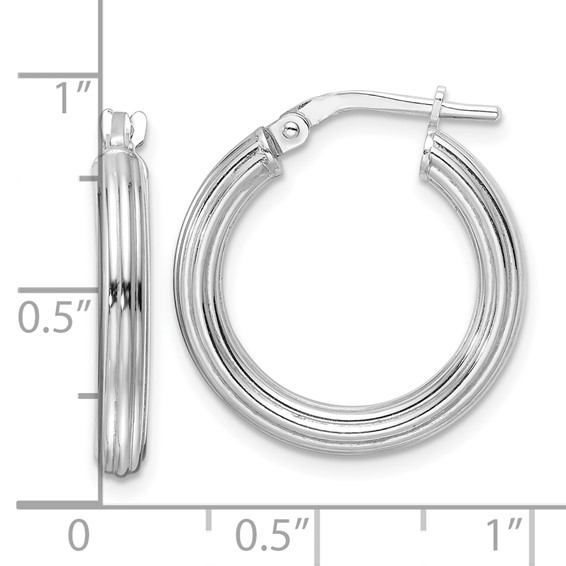 Sterling Silver RH-plated Polished Ridged 3mm Round Hoop Earrings