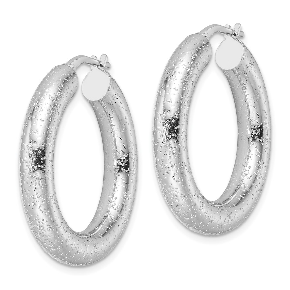 Sterling Silver Rhodium-plated Laser-cut 5mm Round Hoop Earrings (QE16870)