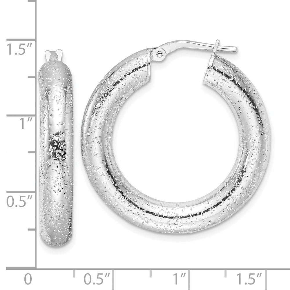 Sterling Silver Rhodium-plated Laser-cut 5mm Round Hoop Earrings (QE16870)