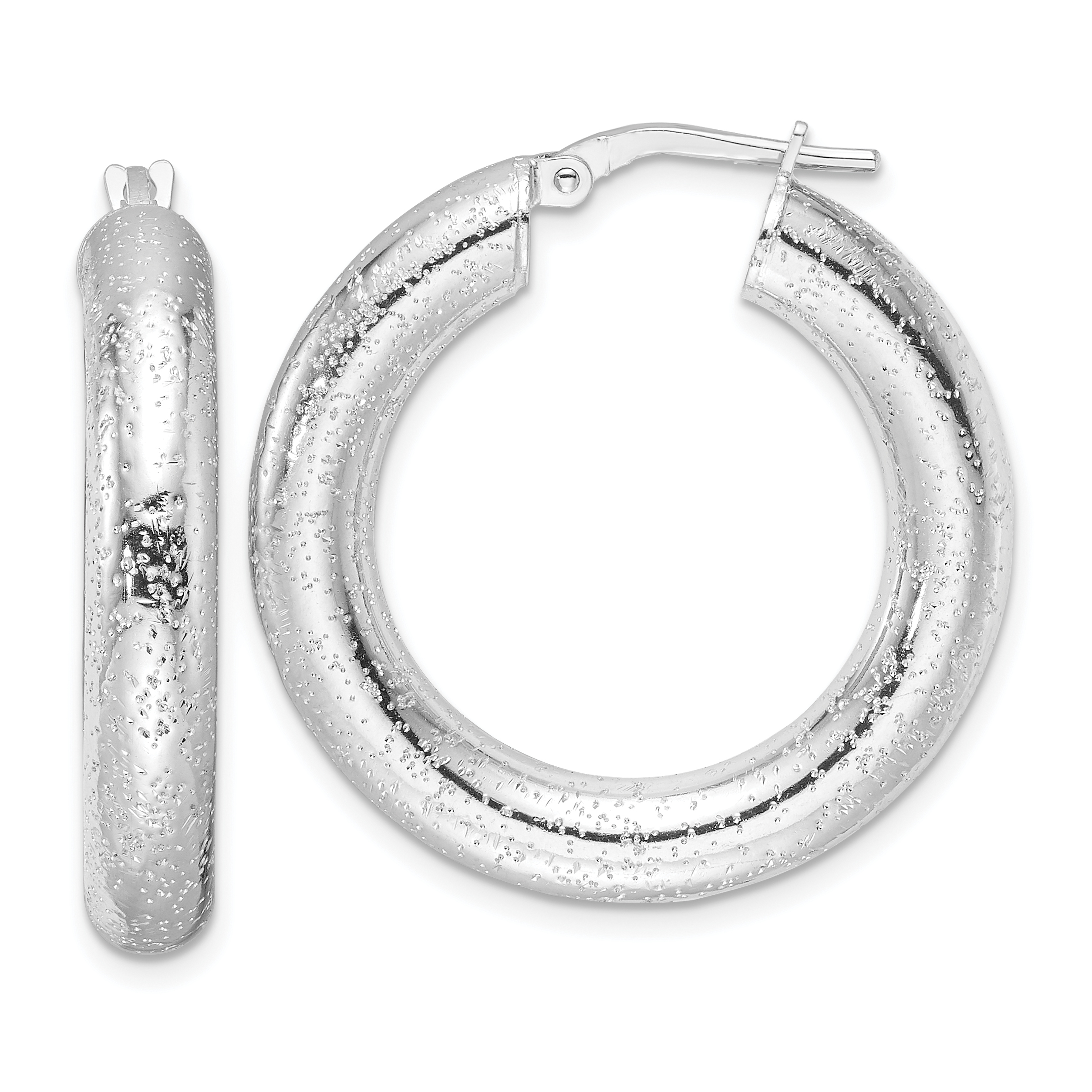 Sterling Silver Rhodium-plated Laser-cut 5mm Round Hoop Earrings (QE16870)