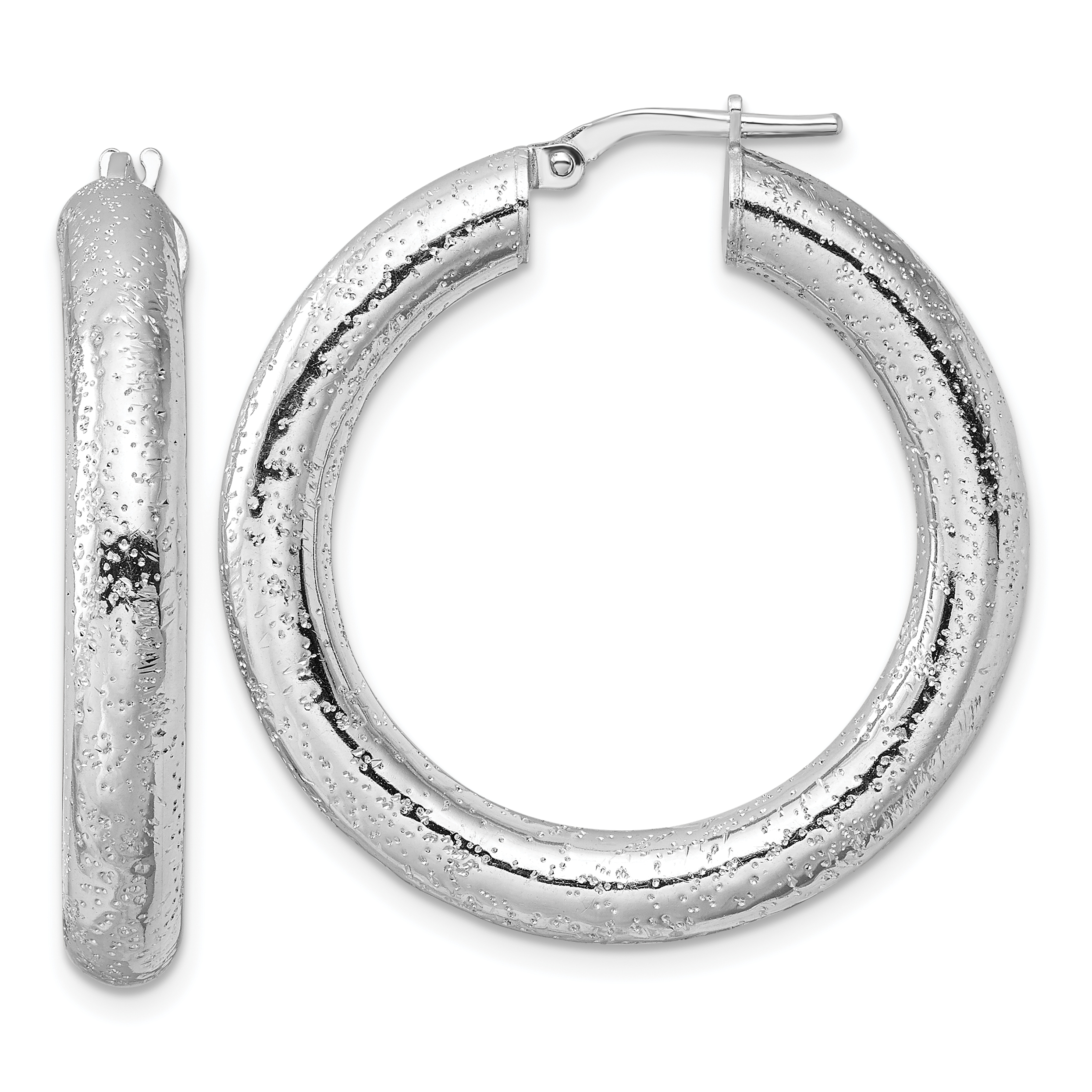 Sterling Silver Rhodium-plated Laser-cut 5mm Round Hoop Earrings (QE16871)