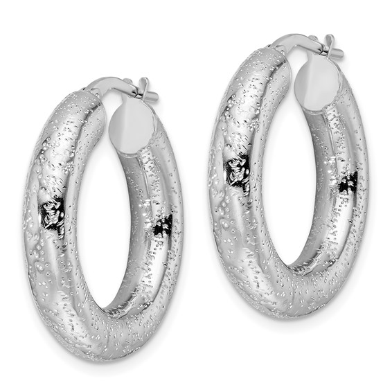 Sterling Silver Rhodium-plated Laser-cut 5mm Round Hoop Earrings