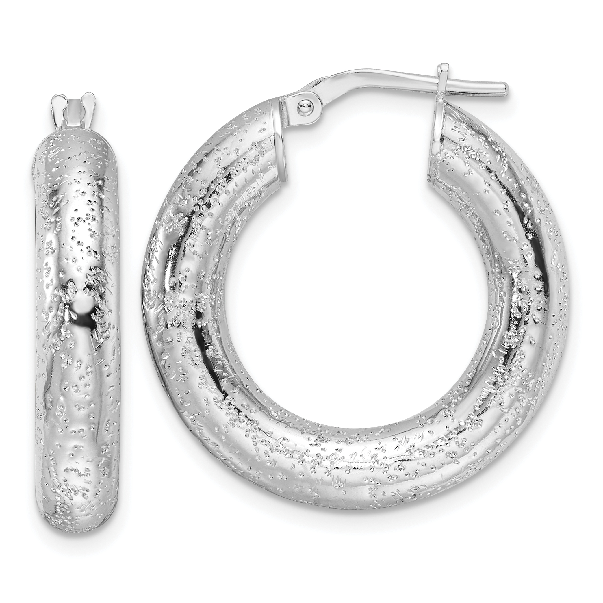 Sterling Silver Rhodium-plated Laser-cut 5mm Round Hoop Earrings (QE16872)