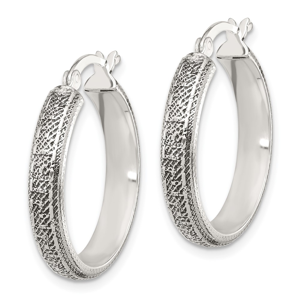 Sterling Silver Antiqued/Textured Greek Key LG Round Hoop Earrings (QE16874)