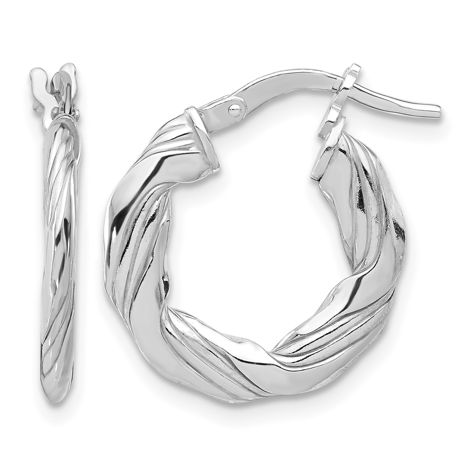 Sterling Silver RH-plated Polished and Textured Twisted Hoop Earrings (QE16879)