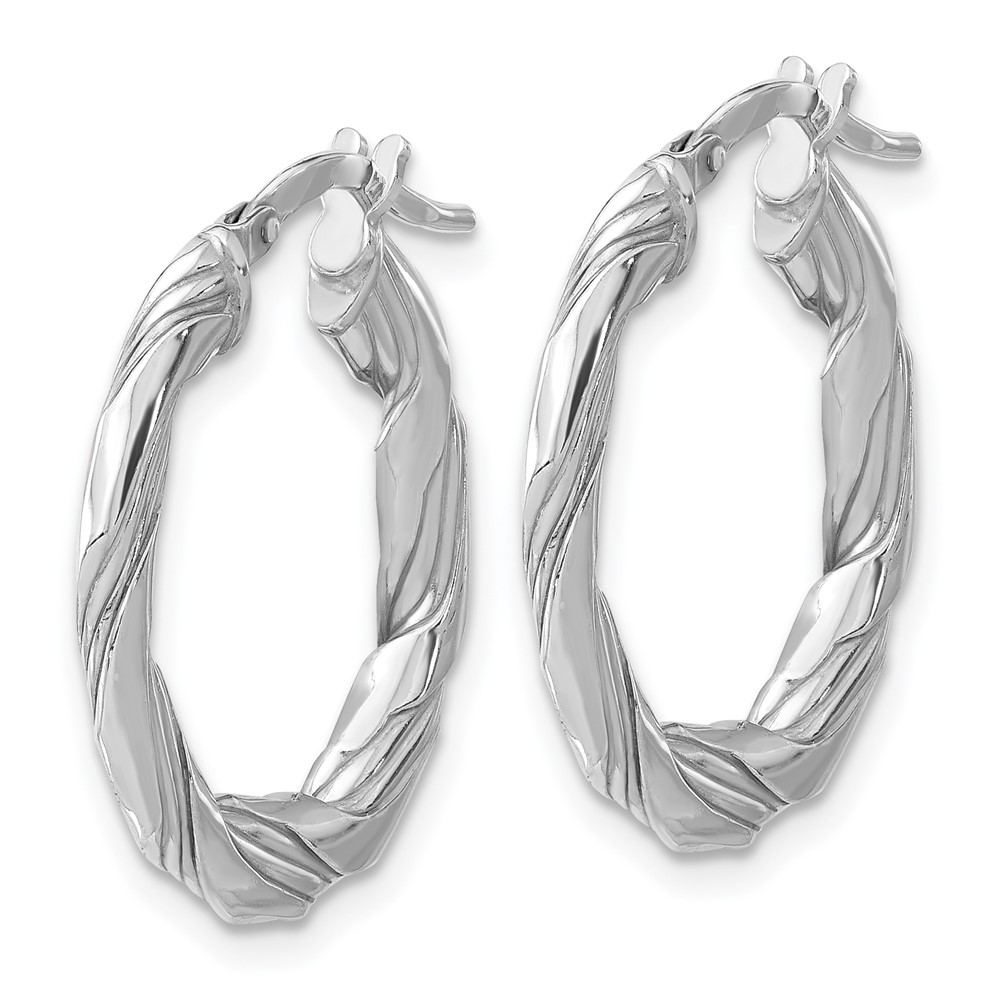 Sterling Silver RH-plated Polished and Textured Twisted Hoop Earrings (QE16880)