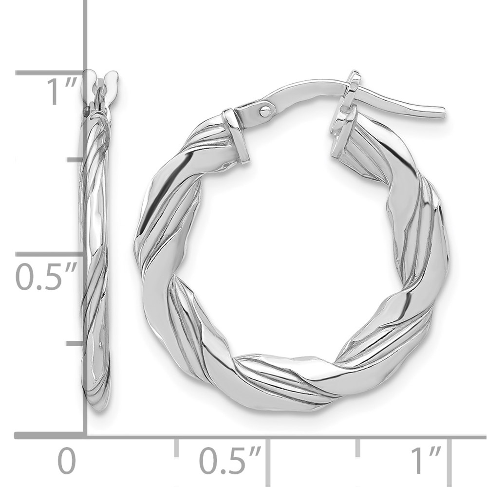Sterling Silver RH-plated Polished and Textured Twisted Hoop Earrings (QE16880)