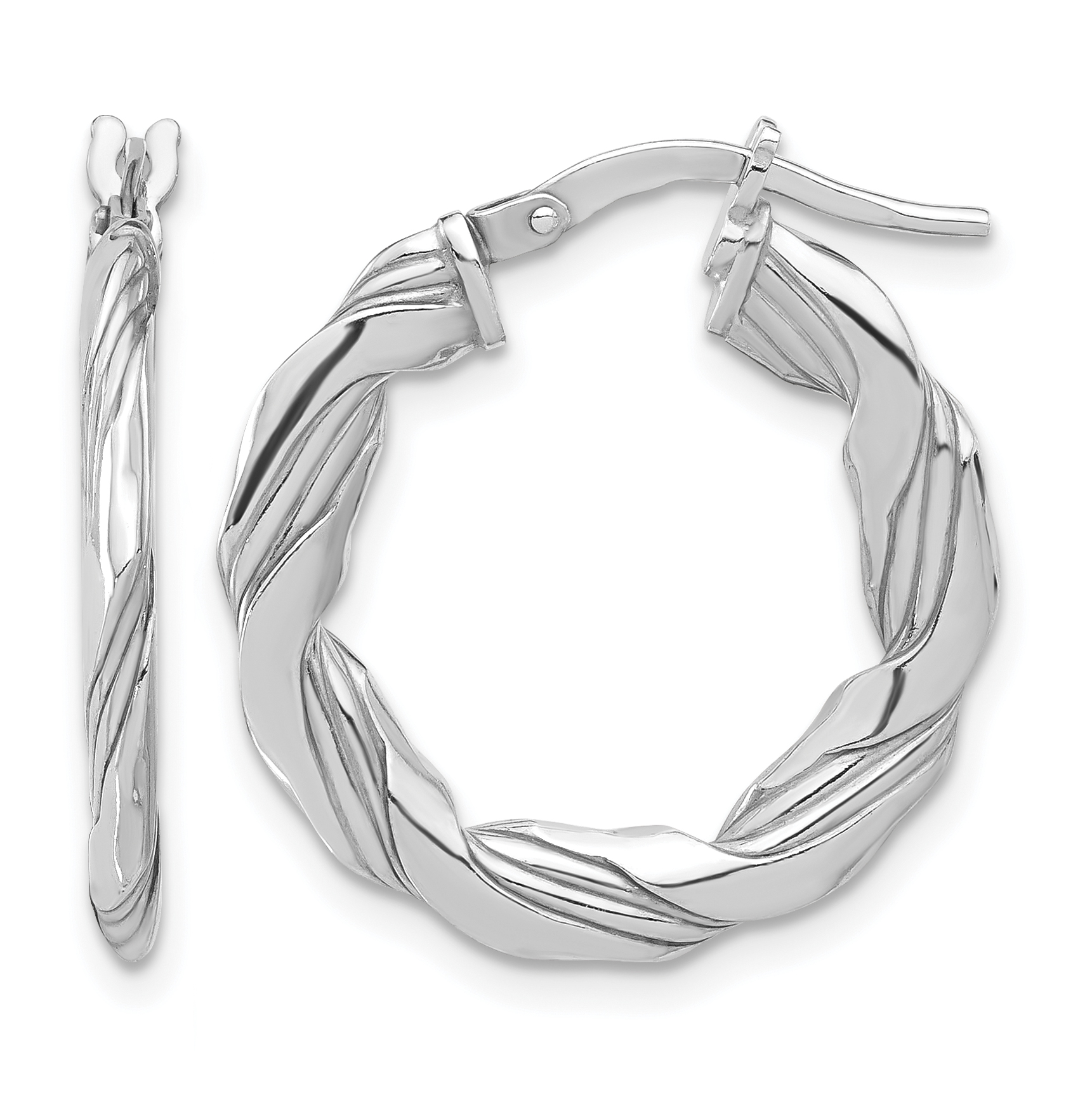 Sterling Silver RH-plated Polished and Textured Twisted Hoop Earrings (QE16880)