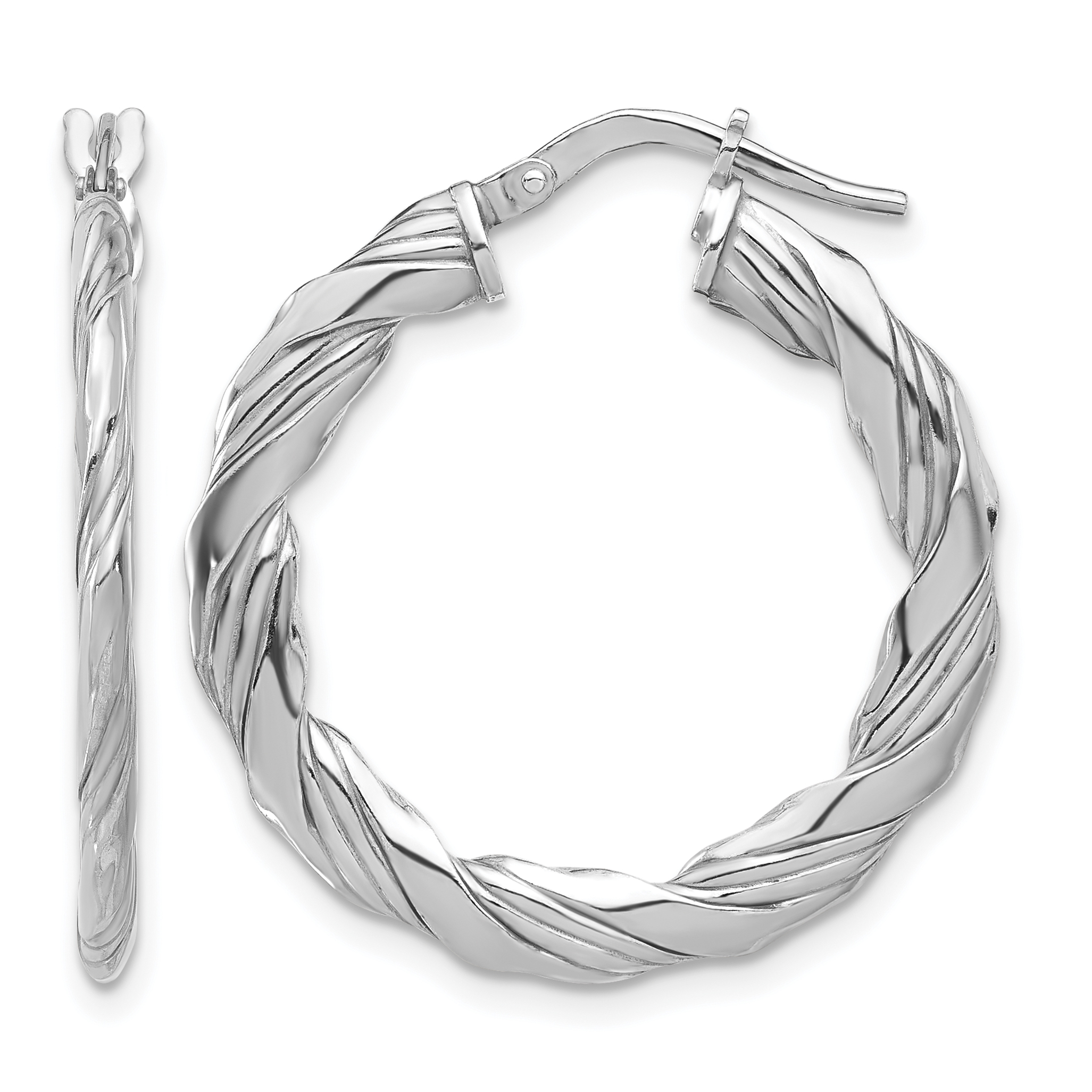 Sterling Silver RH-plated Polished and Textured Twisted Hoop Earrings (QE16881)