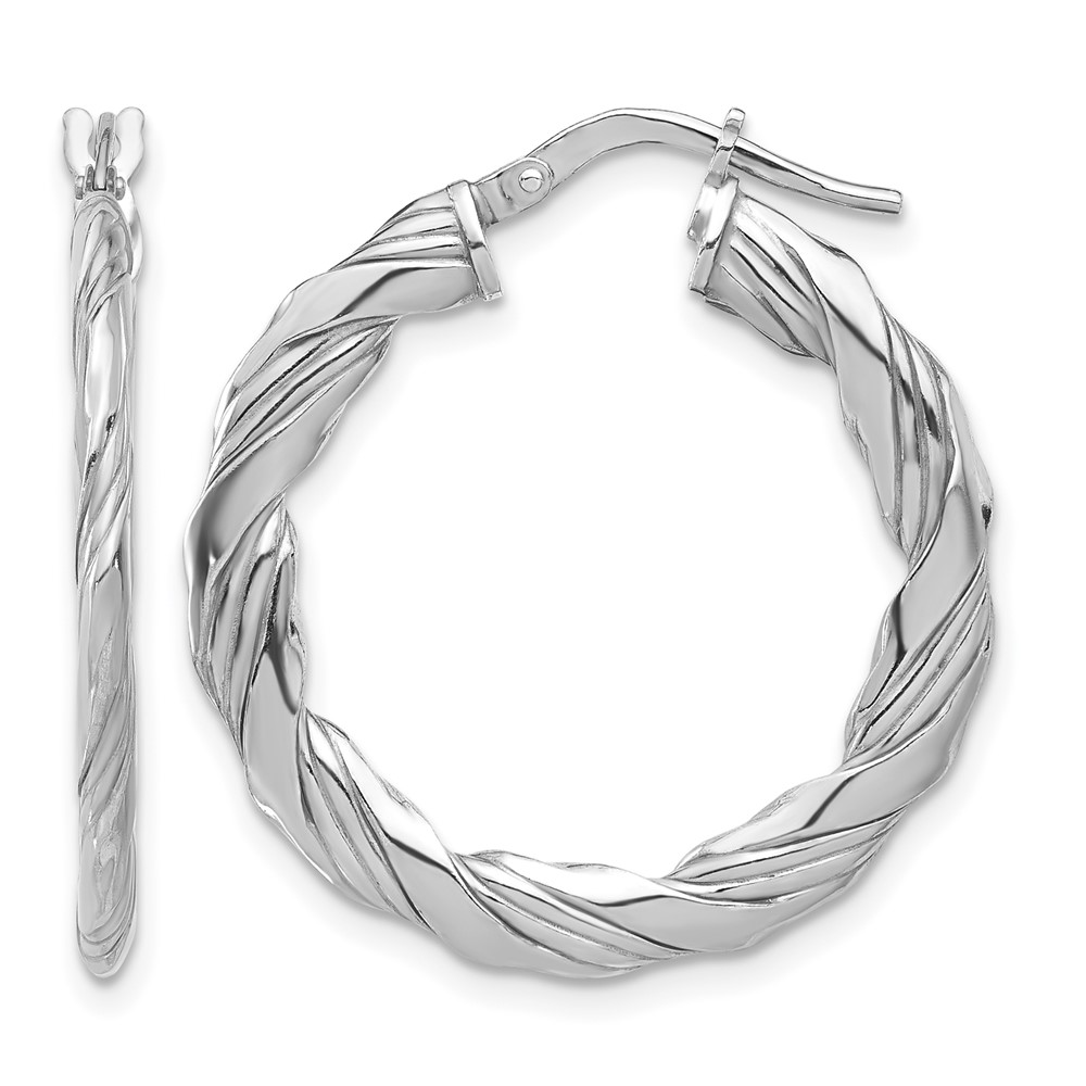Sterling Silver RH-plated Polished and Textured Twisted Hoop Earrings (QE16881)