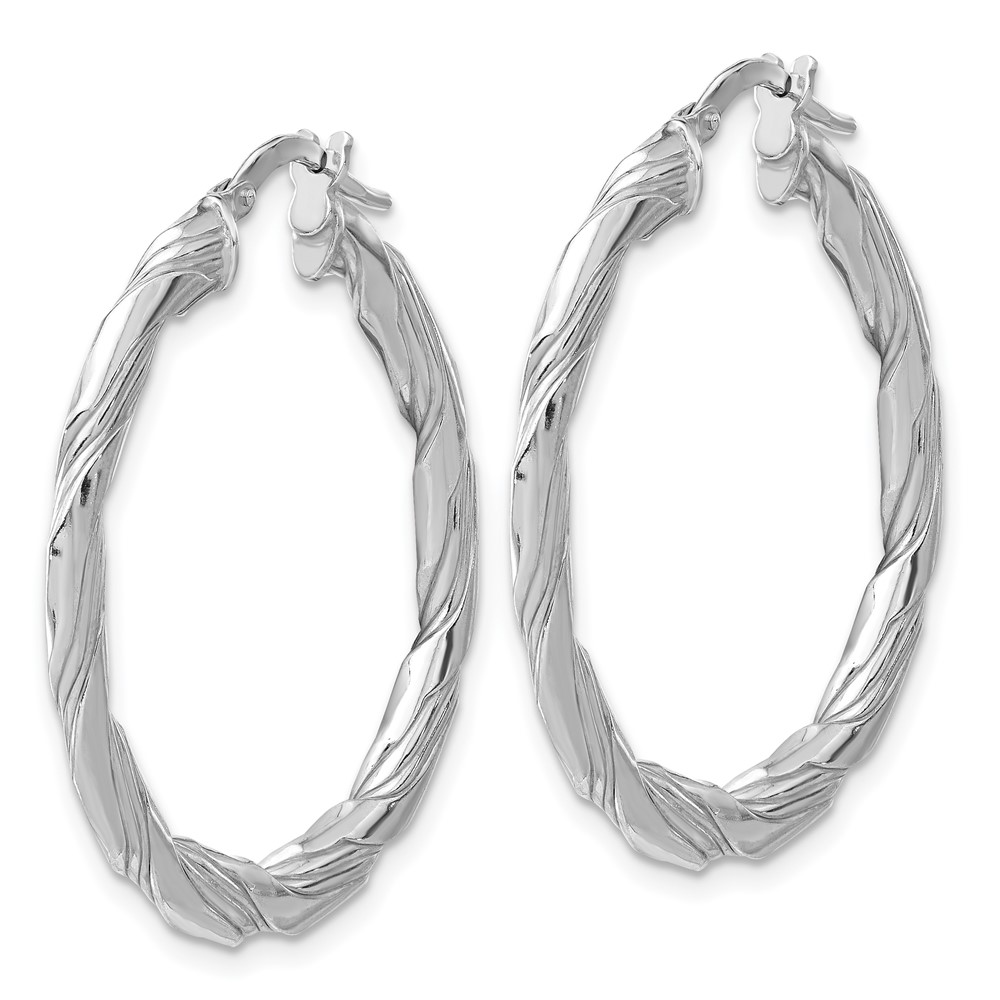 Sterling Silver RH-plated Polished and Textured Twisted Hoop Earrings (QE16882)