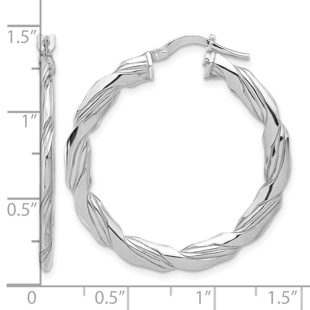 Sterling Silver RH-plated Polished and Textured Twisted Hoop Earrings (QE16882)