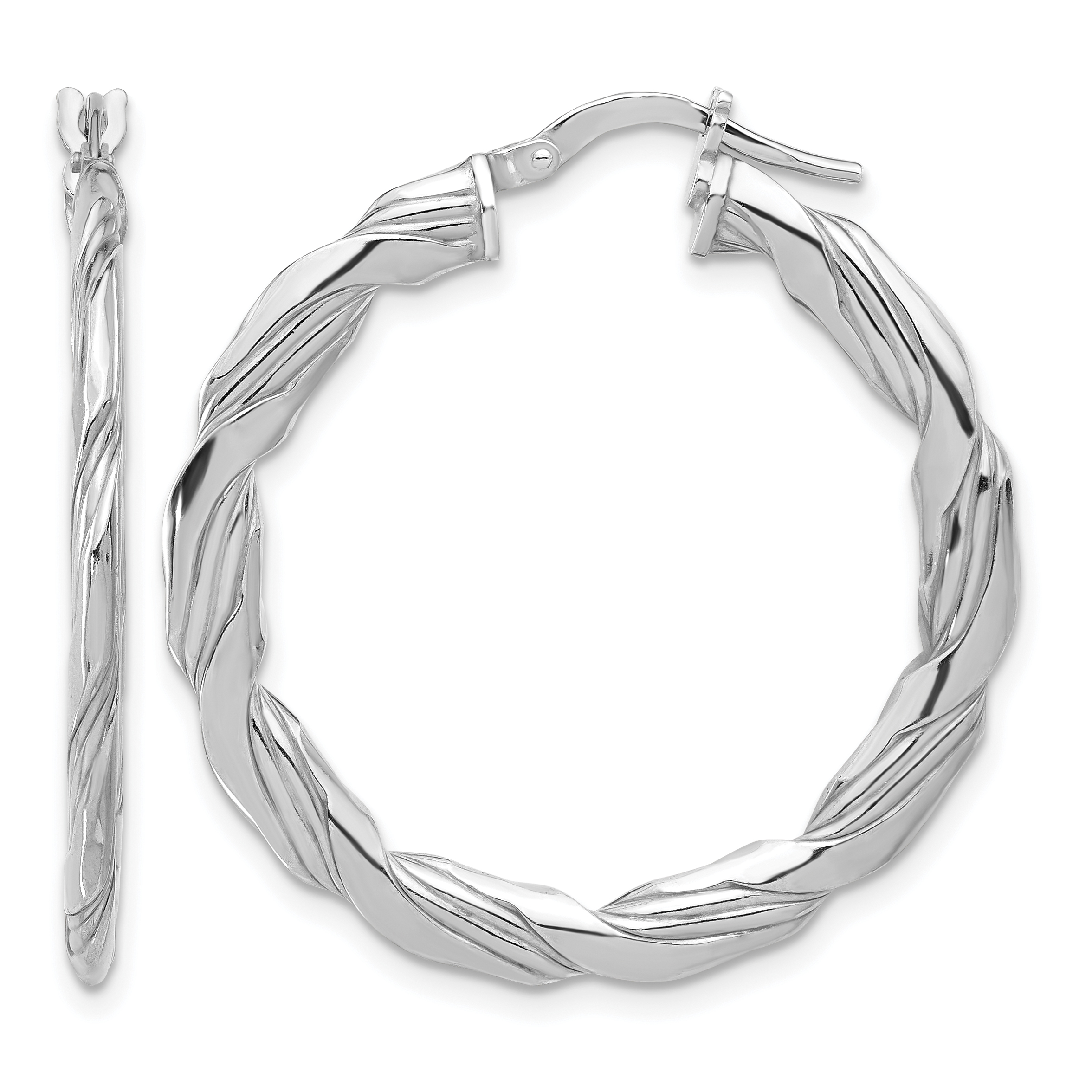 Sterling Silver RH-plated Polished and Textured Twisted Hoop Earrings (QE16882)