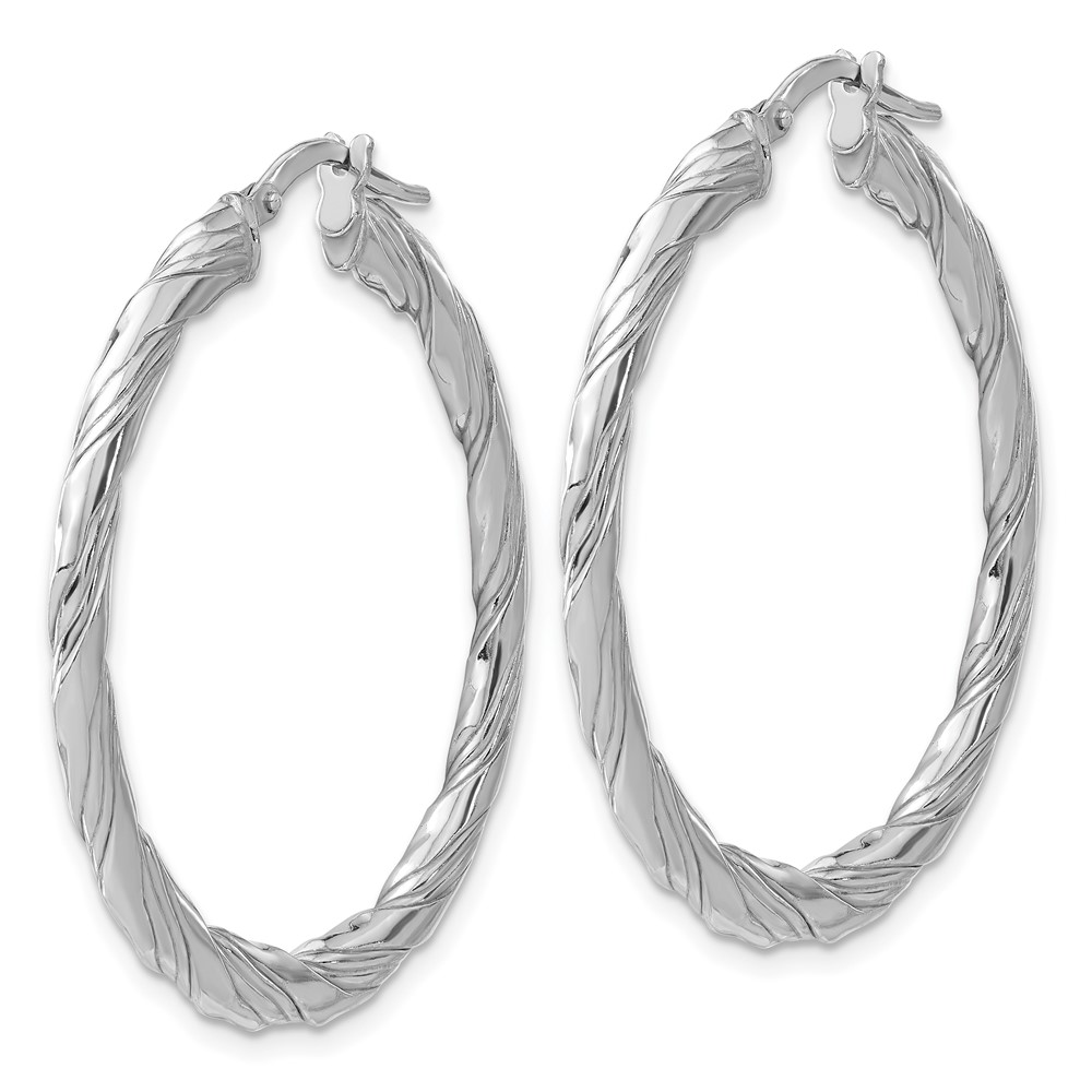 Sterling Silver RH-plated Polished and Textured Twisted Hoop Earrings (QE16883)