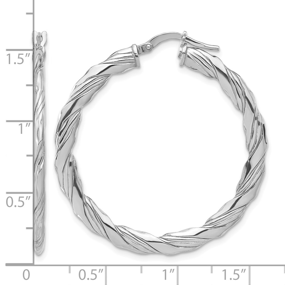 Sterling Silver RH-plated Polished and Textured Twisted Hoop Earrings (QE16883)