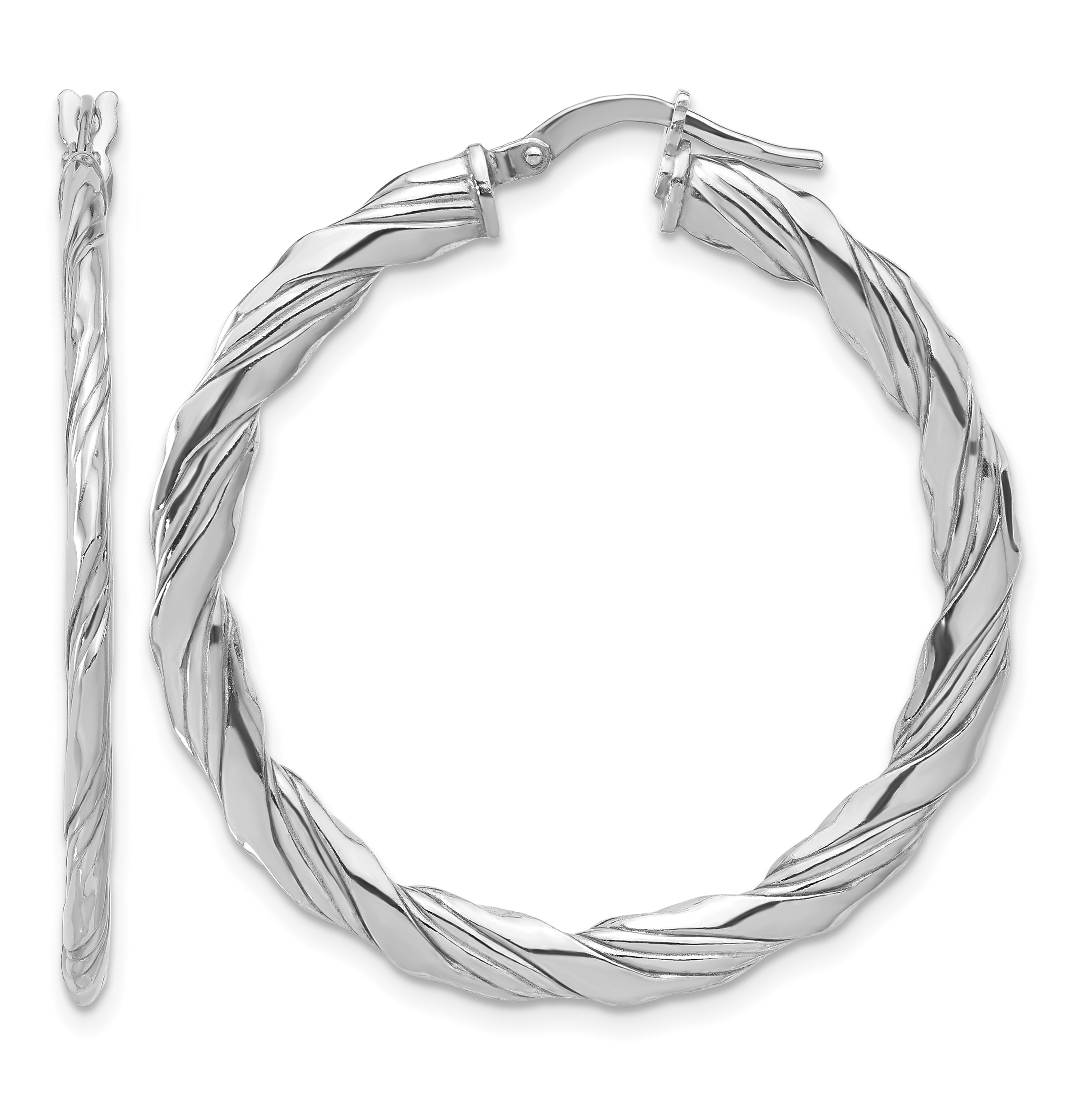 Sterling Silver RH-plated Polished and Textured Twisted Hoop Earrings (QE16883)