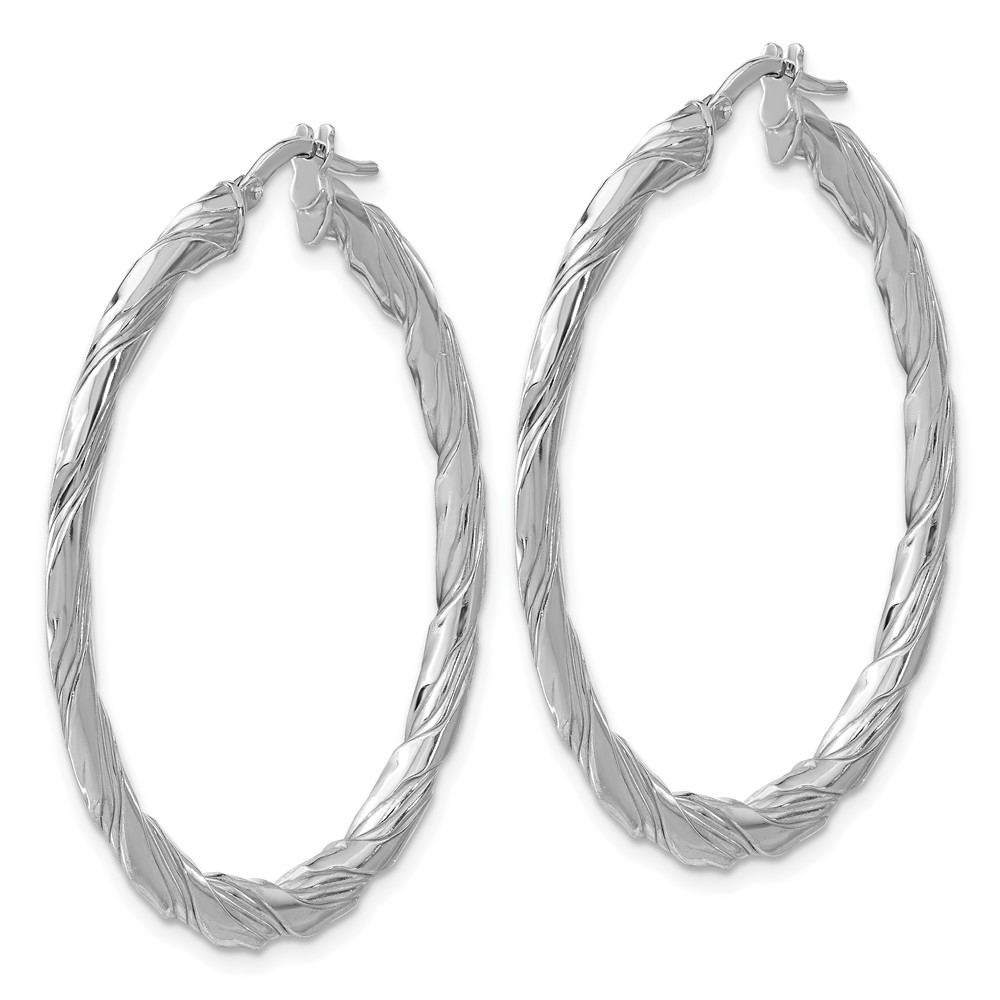 Sterling Silver RH-plated Polished and Textured Twisted Hoop Earrings (QE16884)