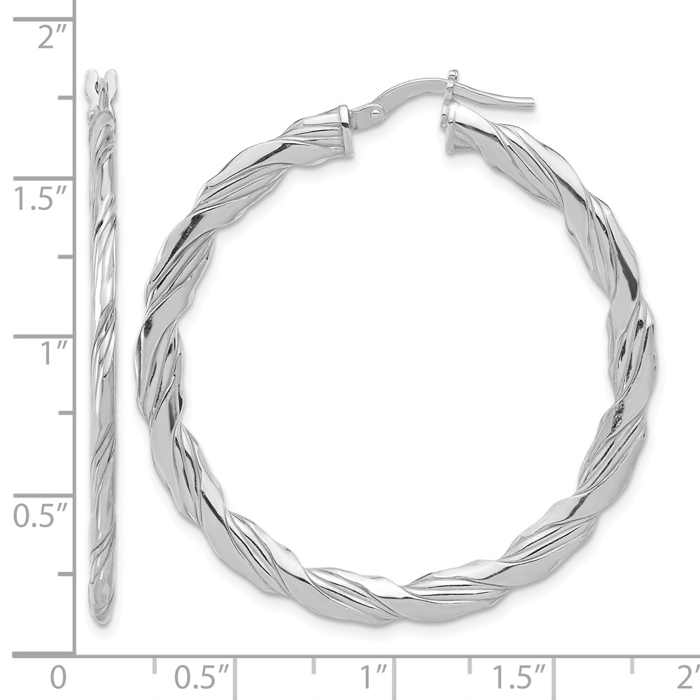Sterling Silver RH-plated Polished and Textured Twisted Hoop Earrings (QE16884)