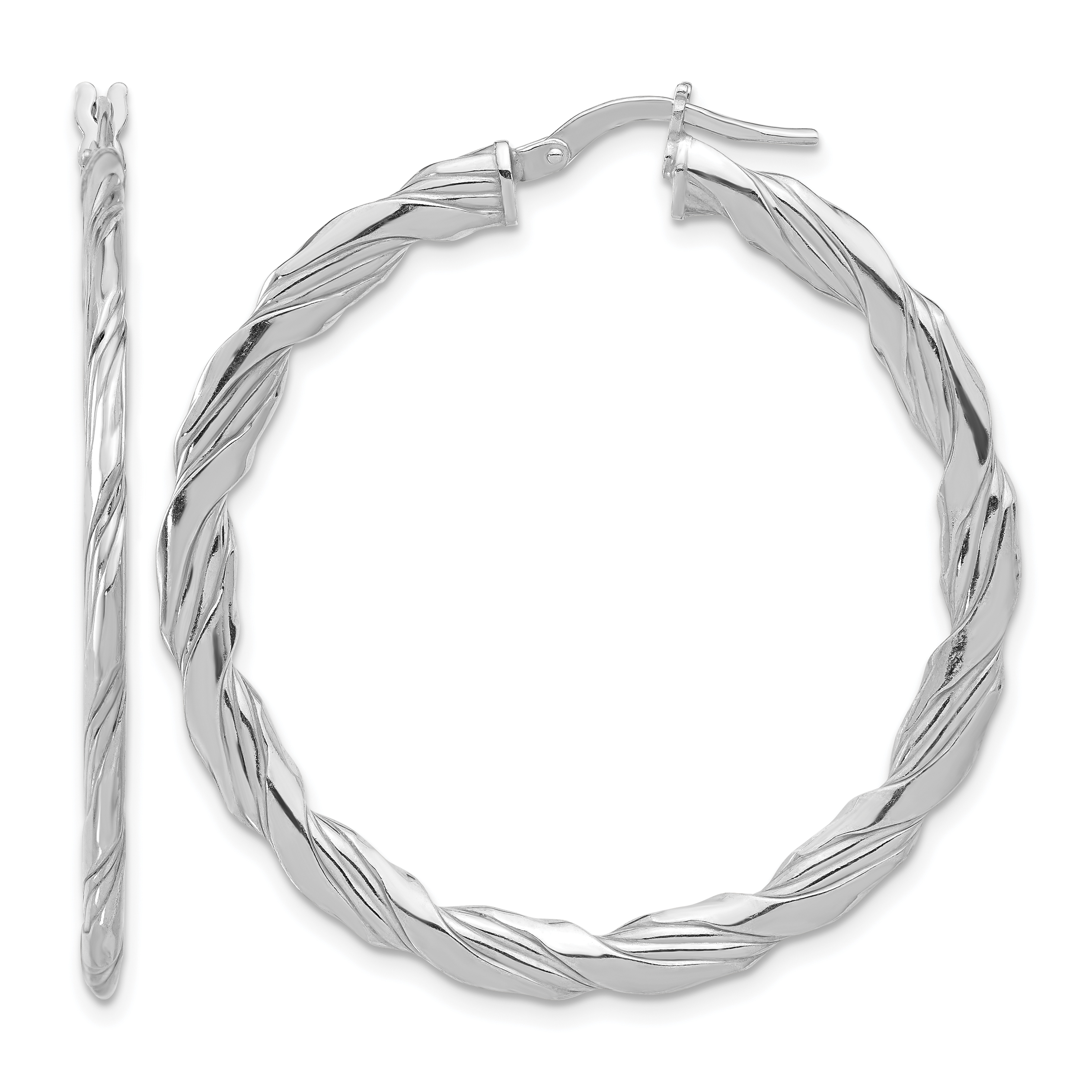 Sterling Silver RH-plated Polished and Textured Twisted Hoop Earrings (QE16884)